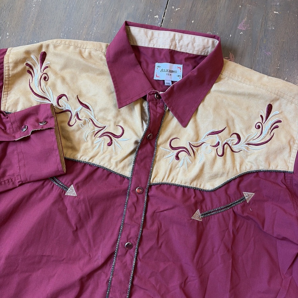 Ace Of Diamond Red Pearl Snap Shirt Mens XXXL Embroidered Horseshoe Cowboy